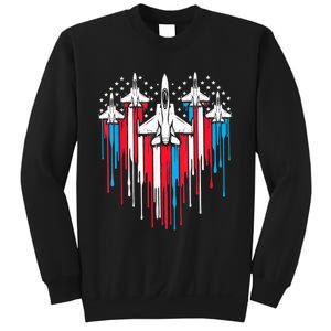 Retro Fighter Jet Airplane American Flag Heart 4th Of July Sweatshirt