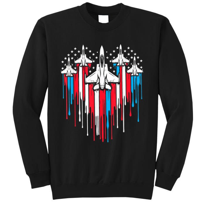 Retro Fighter Jet Airplane American Flag Heart 4th Of July Sweatshirt