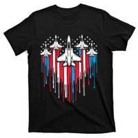 Retro Fighter Jet Airplane American Flag Heart 4th Of July T-Shirt