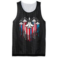 Retro Fighter Jet Airplane American Flag Heart 4th Of July Mesh Reversible Basketball Jersey Tank