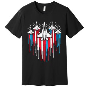 Retro Fighter Jet Airplane American Flag Heart 4th Of July Premium T-Shirt