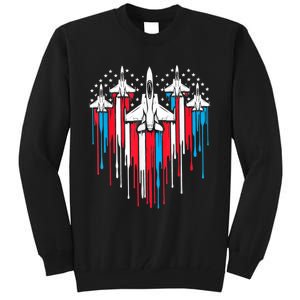 Retro Fighter Jet Airplane American Flag Heart 4th Of July Tall Sweatshirt