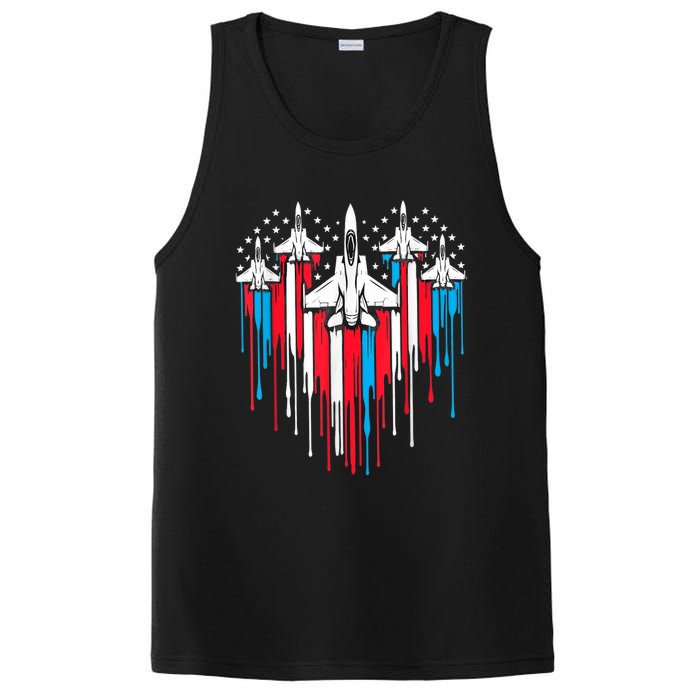 Retro Fighter Jet Airplane American Flag Heart 4th Of July PosiCharge Competitor Tank