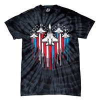 Retro Fighter Jet Airplane American Flag Heart 4th Of July Tie-Dye T-Shirt