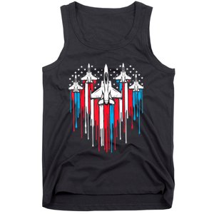 Retro Fighter Jet Airplane American Flag Heart 4th Of July Tank Top