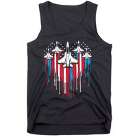 Retro Fighter Jet Airplane American Flag Heart 4th Of July Tank Top