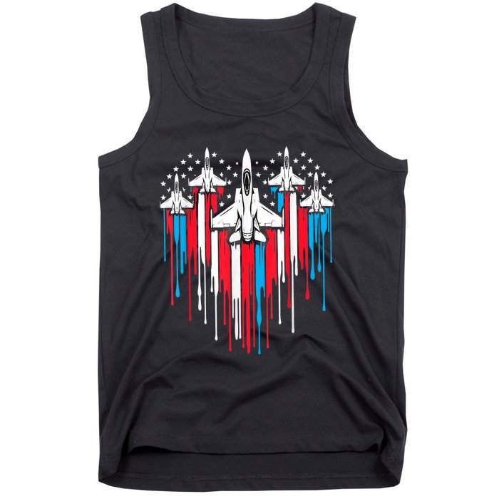 Retro Fighter Jet Airplane American Flag Heart 4th Of July Tank Top