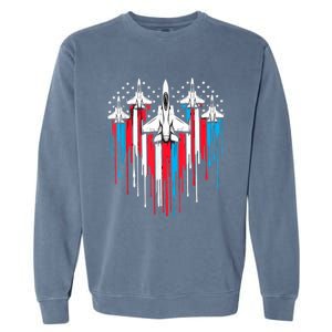 Retro Fighter Jet Airplane American Flag Heart 4th Of July Garment-Dyed Sweatshirt