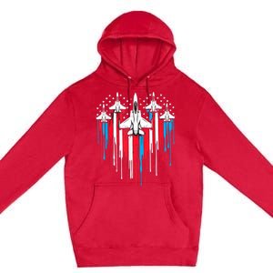 Retro Fighter Jet Airplane American Flag Heart 4th Of July Premium Pullover Hoodie