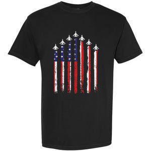 Retro Fighter Jet Airplane Usa Flag 4th Of July Patriotic Garment-Dyed Heavyweight T-Shirt