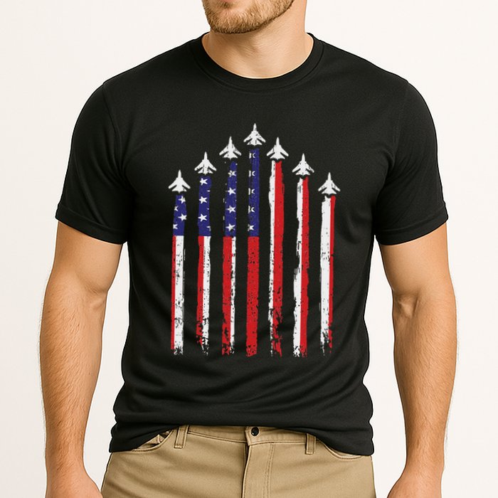 Retro Fighter Jet Airplane Usa Flag 4th Of July Patriotic Cooling Performance Crew T-Shirt