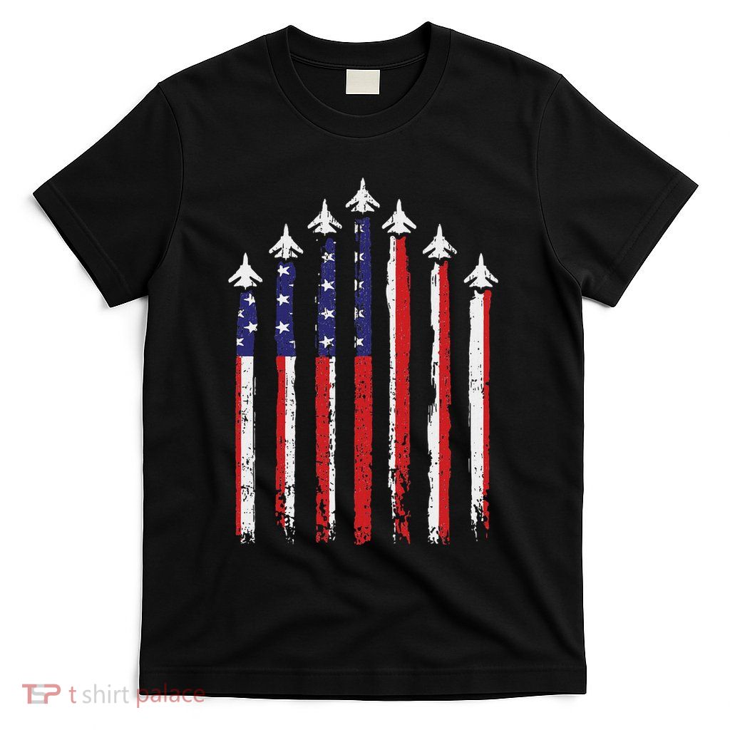 Retro Fighter Jet Airplane Usa Flag 4th Of July Patriotic T-Shirt