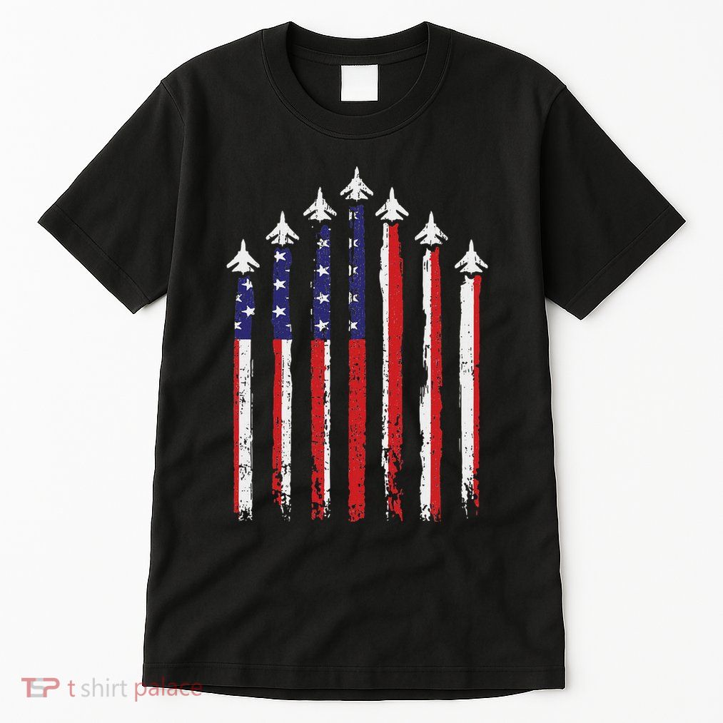 Retro Fighter Jet Airplane Usa Flag 4th Of July Patriotic Tall T-Shirt