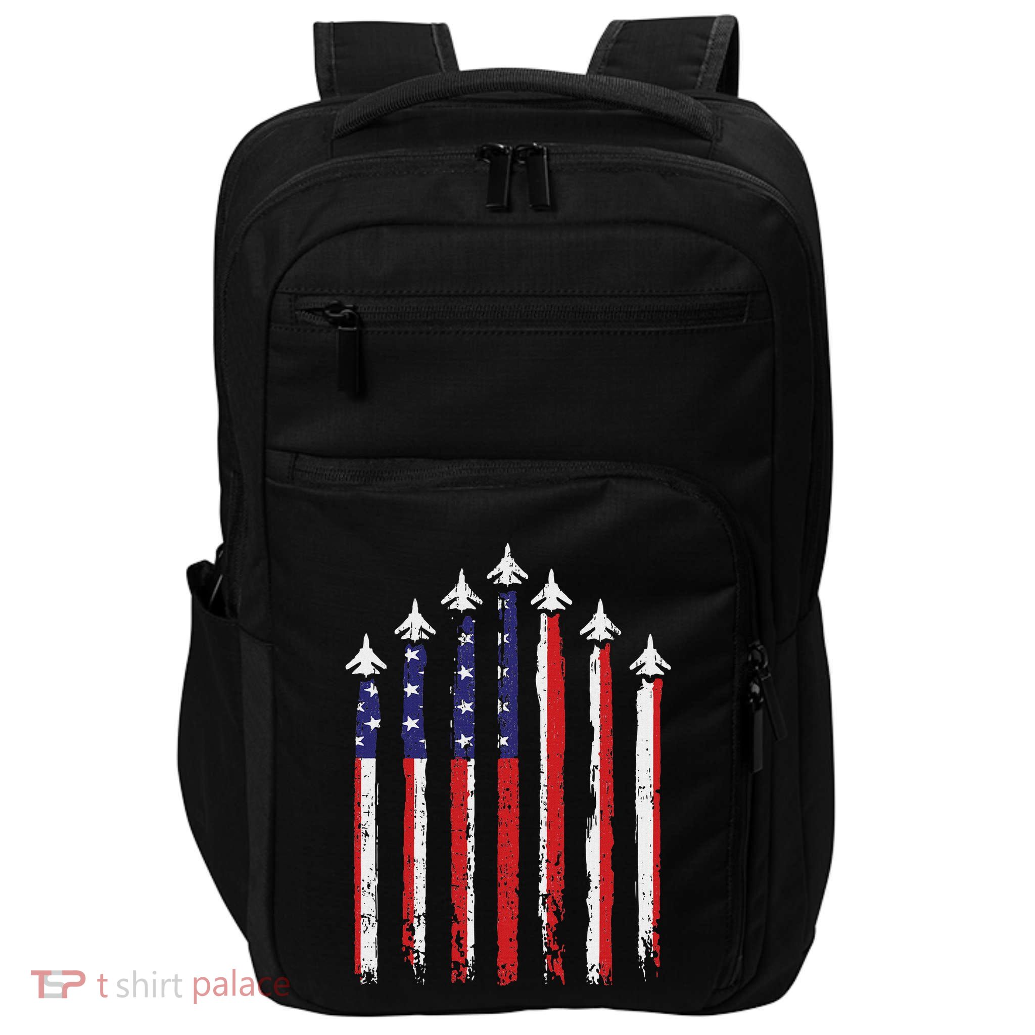Retro Fighter Jet Airplane Usa Flag 4th Of July Patriotic Impact Tech Backpack