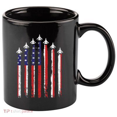 Retro Fighter Jet Airplane Usa Flag 4th Of July Patriotic 11oz C Handle Ceramic Mug