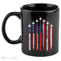 Retro Fighter Jet Airplane Usa Flag 4th Of July Patriotic 11oz C Handle Ceramic Mug