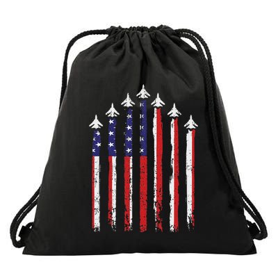 Retro Fighter Jet Airplane Usa Flag 4th Of July Patriotic Drawstring Bag