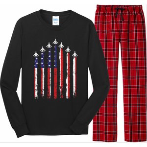 Retro Fighter Jet Airplane Usa Flag 4th Of July Patriotic Long Sleeve Pajama Set