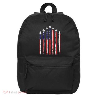 Retro Fighter Jet Airplane Usa Flag 4th Of July Patriotic 16 in Basic Backpack