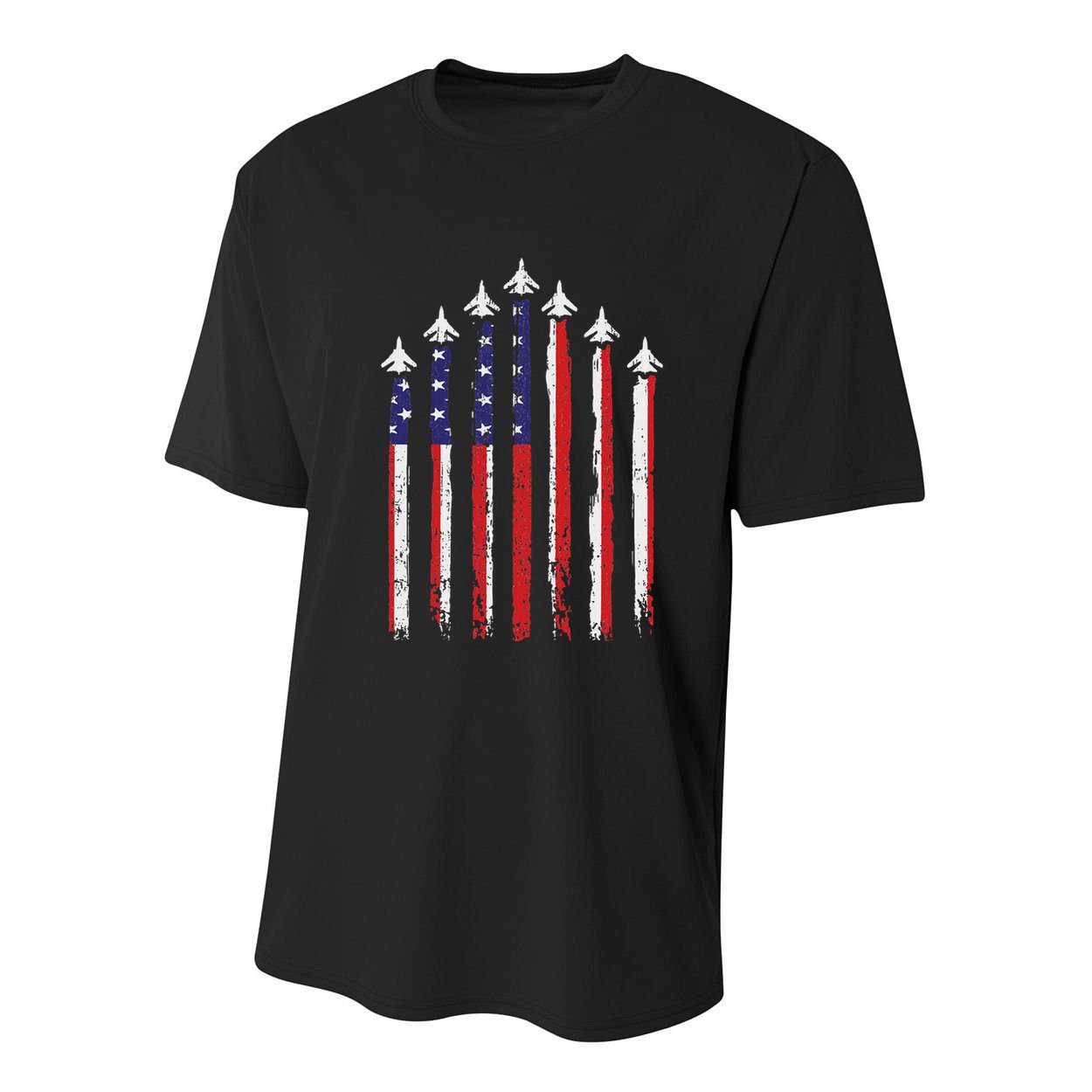 Retro Fighter Jet Airplane Usa Flag 4th Of July Patriotic Youth Performance Sprint T-Shirt