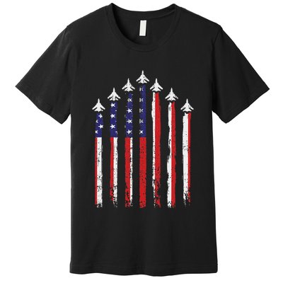 Retro Fighter Jet Airplane Usa Flag 4th Of July Patriotic Premium T-Shirt