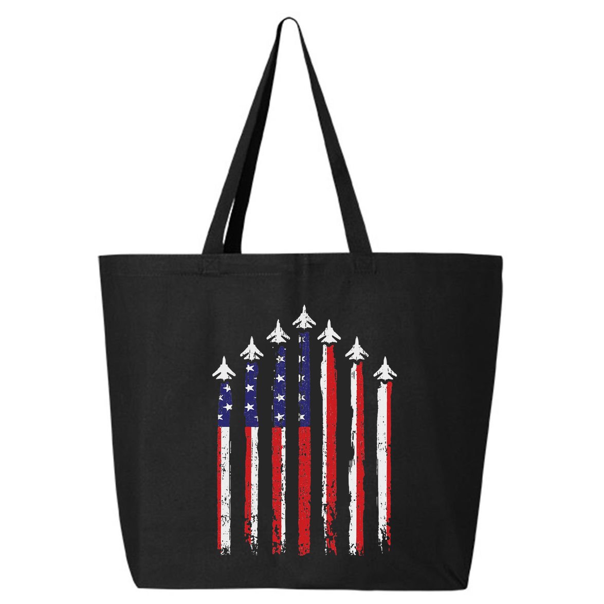 Retro Fighter Jet Airplane Usa Flag 4th Of July Patriotic 25L Jumbo Tote