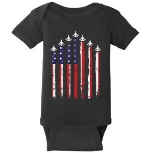 Retro Fighter Jet Airplane Usa Flag 4th Of July Patriotic Baby Bodysuit