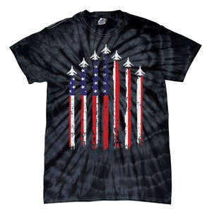 Retro Fighter Jet Airplane Usa Flag 4th Of July Patriotic Tie-Dye T-Shirt