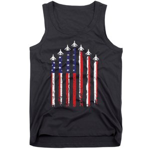 Retro Fighter Jet Airplane Usa Flag 4th Of July Patriotic Tank Top