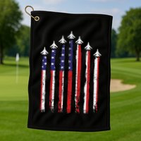 Retro Fighter Jet Airplane Usa Flag 4th Of July Patriotic Golf Towel