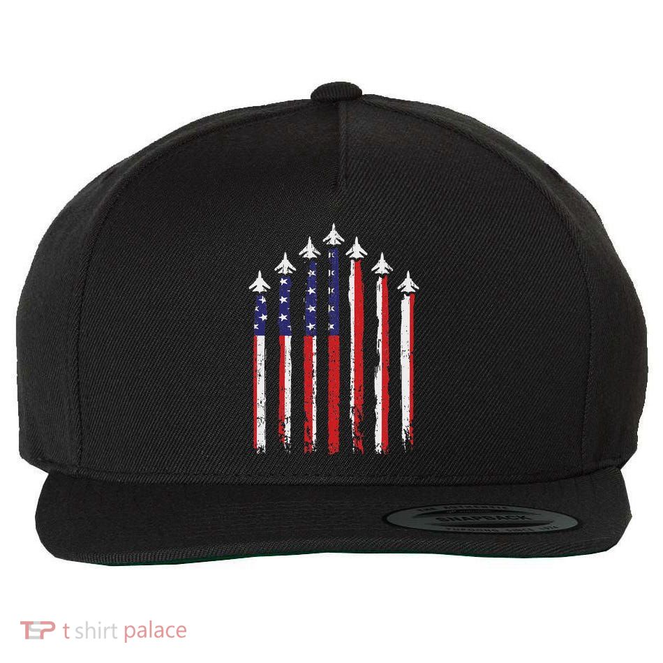 Retro Fighter Jet Airplane Usa Flag 4th Of July Patriotic Wool Snapback Cap