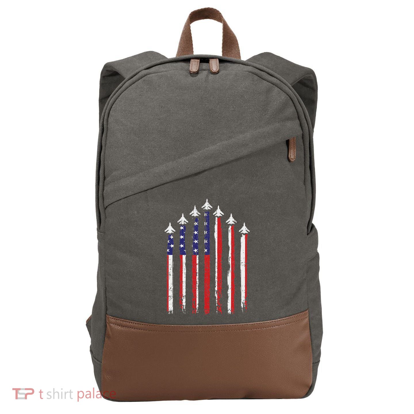 Retro Fighter Jet Airplane Usa Flag 4th Of July Patriotic Cotton Canvas Backpack