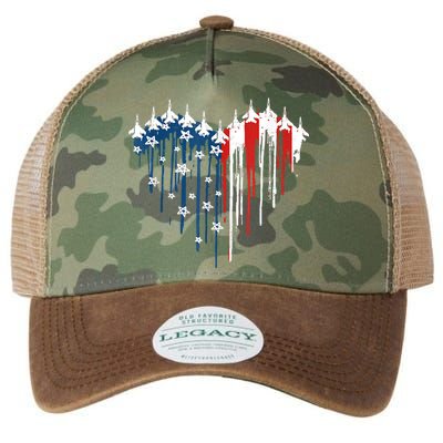 Retro Fighter Jet Airplane American Flag Heart 4th Of July Legacy Tie Dye Trucker Hat
