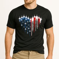 Retro Fighter Jet Airplane American Flag Heart 4th Of July Cooling Performance Crew T-Shirt