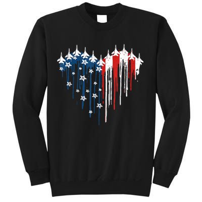 Retro Fighter Jet Airplane American Flag Heart 4th Of July Sweatshirt
