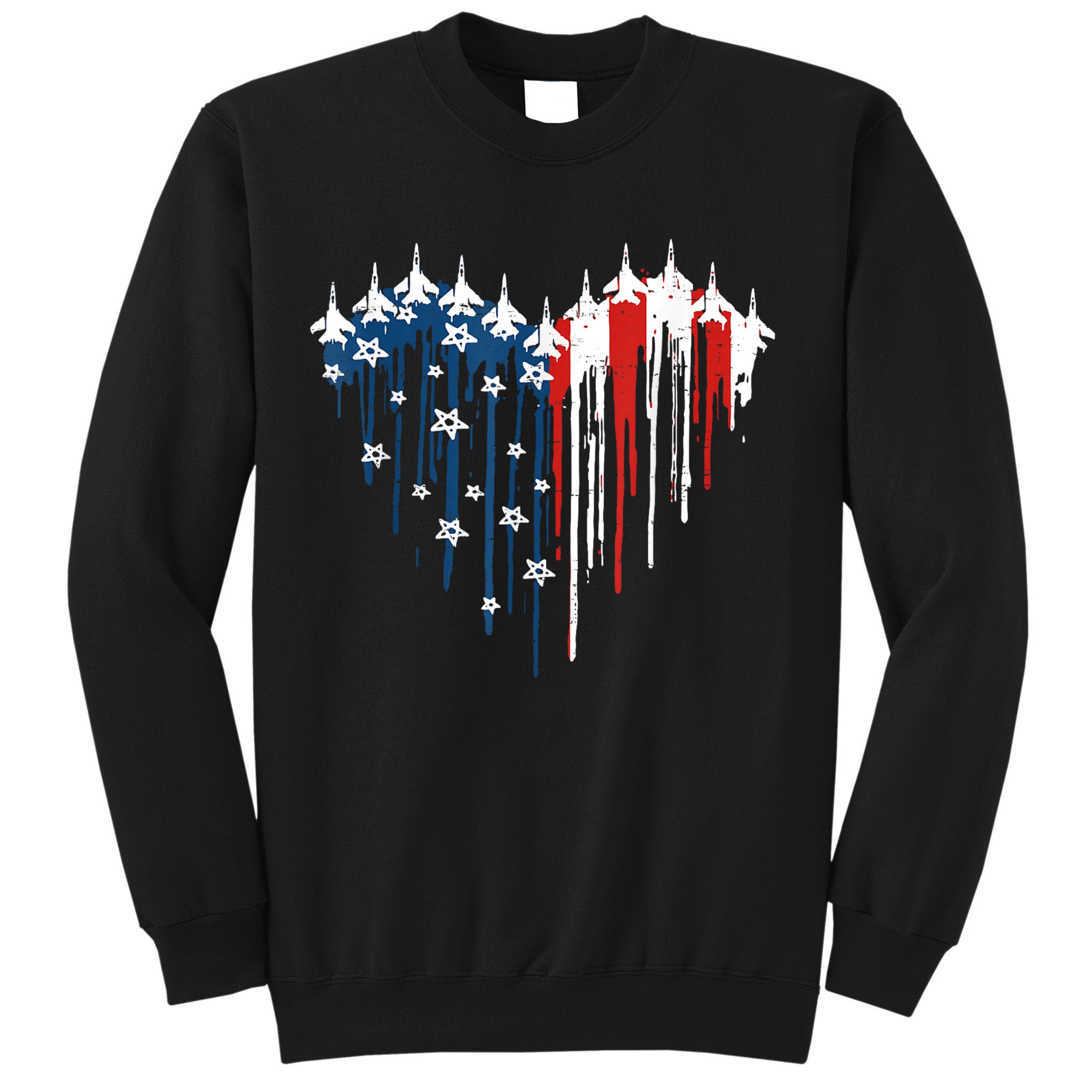 Retro Fighter Jet Airplane American Flag Heart 4th Of July Sweatshirt