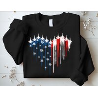 Retro Fighter Jet Airplane American Flag Heart 4th Of July Sweatshirt