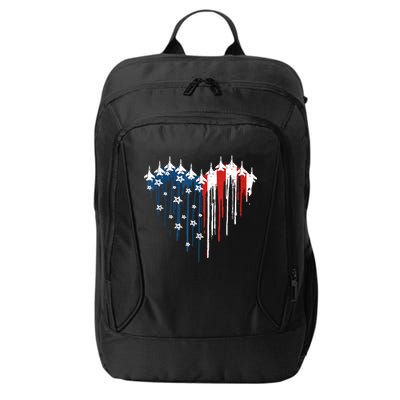 Retro Fighter Jet Airplane American Flag Heart 4th Of July City Backpack