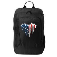 Retro Fighter Jet Airplane American Flag Heart 4th Of July City Backpack