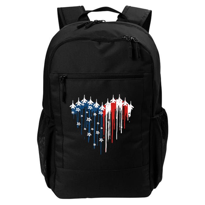 Retro Fighter Jet Airplane American Flag Heart 4th Of July Backpack