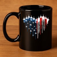 Retro Fighter Jet Airplane American Flag Heart 4th Of July 11oz C Handle Ceramic Mug