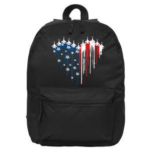 Retro Fighter Jet Airplane American Flag Heart 4th Of July 16 in Basic Backpack