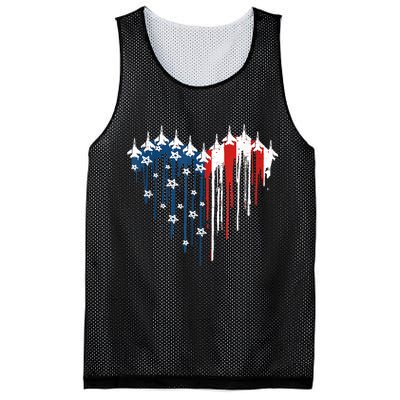Retro Fighter Jet Airplane American Flag Heart 4th Of July Mesh Reversible Basketball Jersey Tank