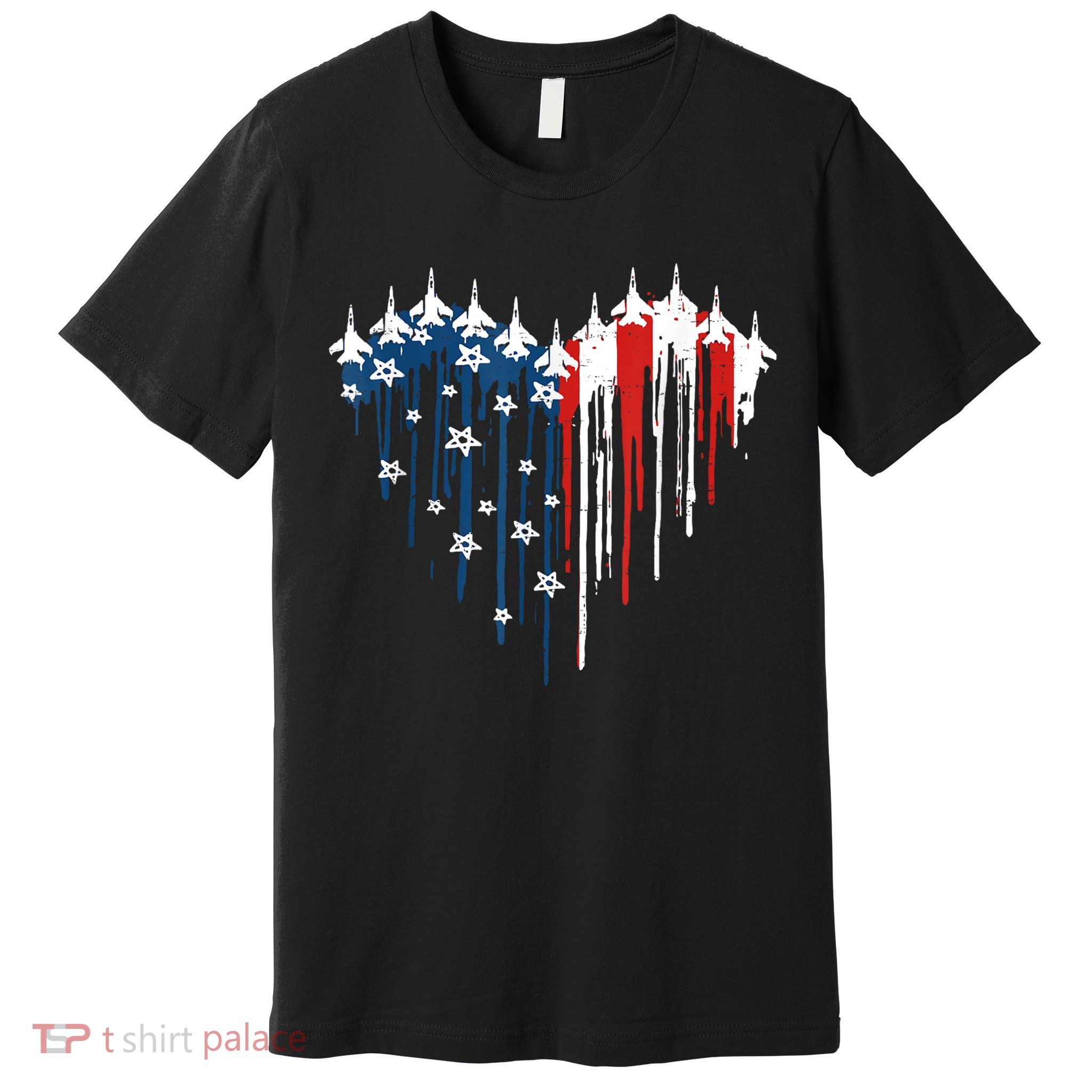 Retro Fighter Jet Airplane American Flag Heart 4th Of July Premium T-Shirt