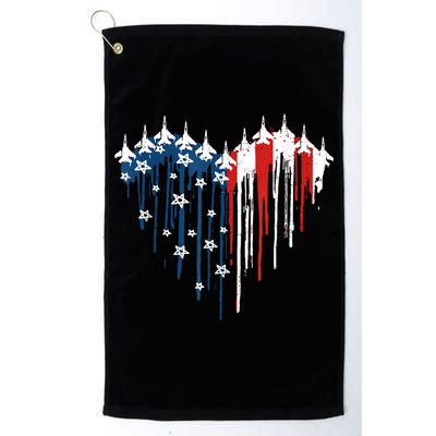 Retro Fighter Jet Airplane American Flag Heart 4th Of July Golf Towel
