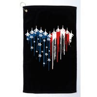 Retro Fighter Jet Airplane American Flag Heart 4th Of July Golf Towel