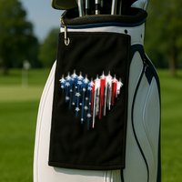 Retro Fighter Jet Airplane American Flag Heart 4th Of July Golf Towel