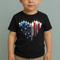 Retro Fighter Jet Airplane American Flag Heart 4th Of July Toddler T-Shirt