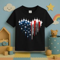 Retro Fighter Jet Airplane American Flag Heart 4th Of July Toddler T-Shirt