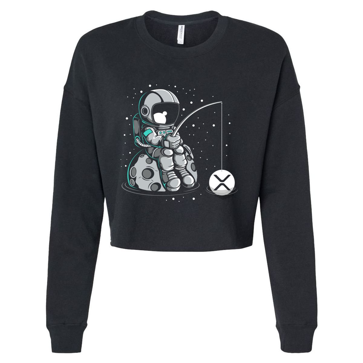 Ripple Fishing Krypto Bullrun Xrp Token Rich Millionaire Gift Cropped Pullover Crew